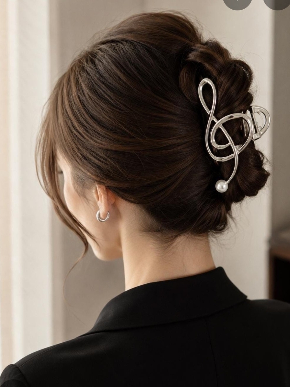 Silver Treble Clef With Faux Pearl Hair Claw Clip - Women's Hair Accessories